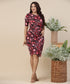 Floral Printed Faux Wrap Red Dress