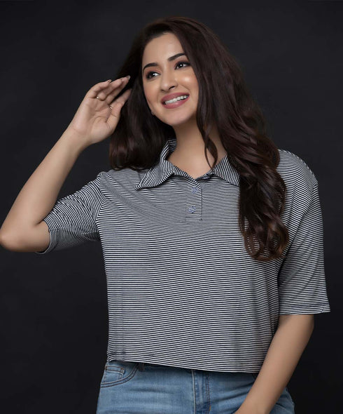 Black and White Stripe Crop Tshirt