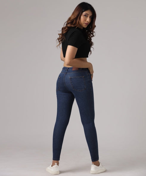 Dark Blue Mid Waist Skinny Jean