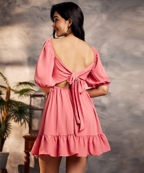 Back Tie Chiffon Mini Pink Dress