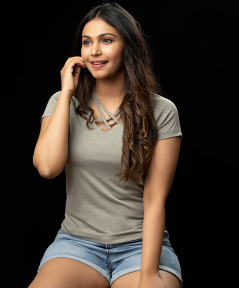 Criss Cross Front Light Green Tshirt