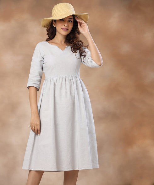 Neck Detailed Loose Fitted Linen Dress