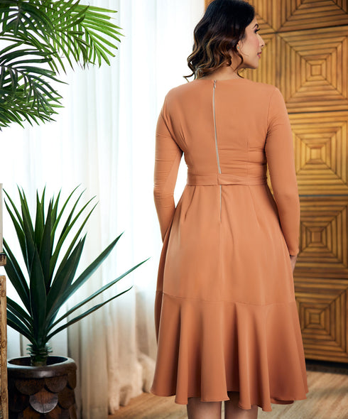 Long Sleeve Frilled Round Neck Dress