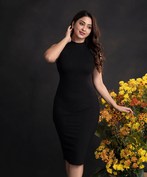 Black High Neck Bodycon Dress