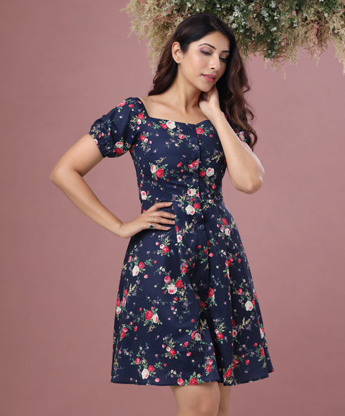 Tiny Rose Printed Off Shoulder Dress
