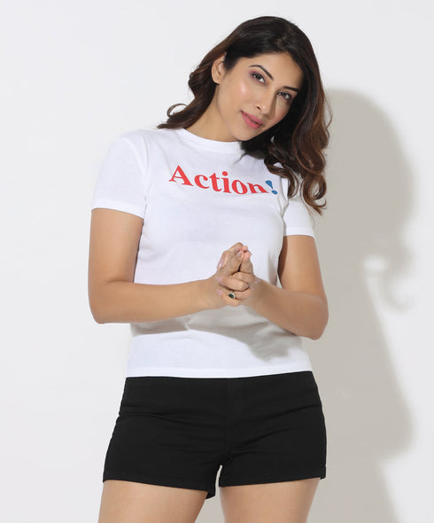 Action Printed Basic Crew Neck Tshirt