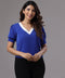 Two Tone Puffed Sleeve Blue Blouse