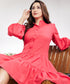 Mini Puffed Sleeve Red Cotton Dress
