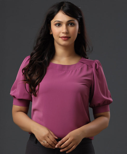Neck Band Detailed Purple Chiffon Top
