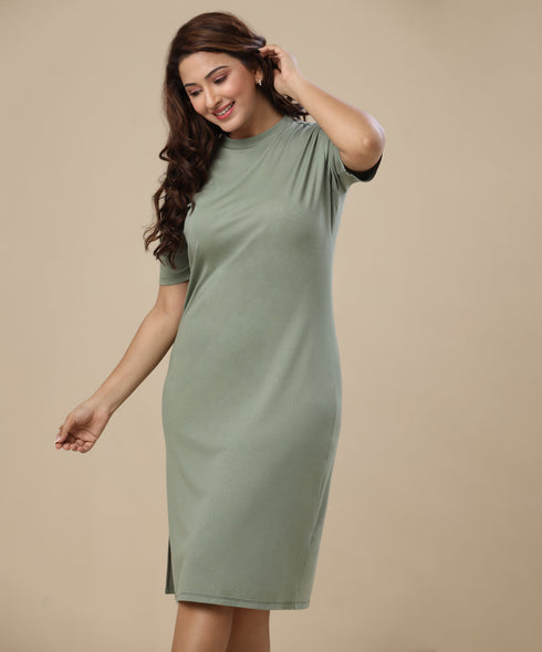 Side Slit Green Midi Dress