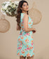Mint Printed Sleeveless Scalloped Hem Dress