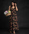 Black Floral Printed Button Stand Maxi