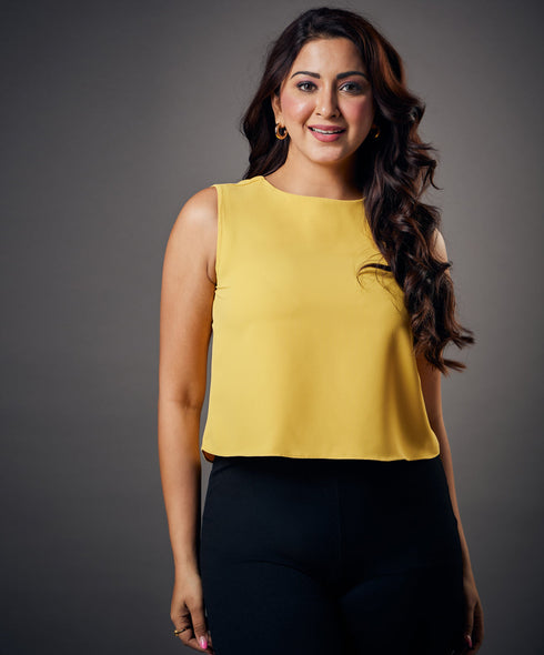 Sleeveless Chiffon Flared Yellow Top