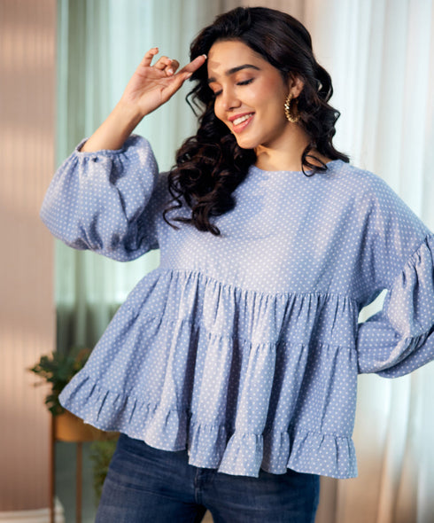 Loose Fitted Cotton Blue Top