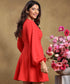 Vneck Lantern Sleeve Red Dress