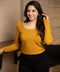 Mustard Ponte Sleeve Puffed Gathered Top