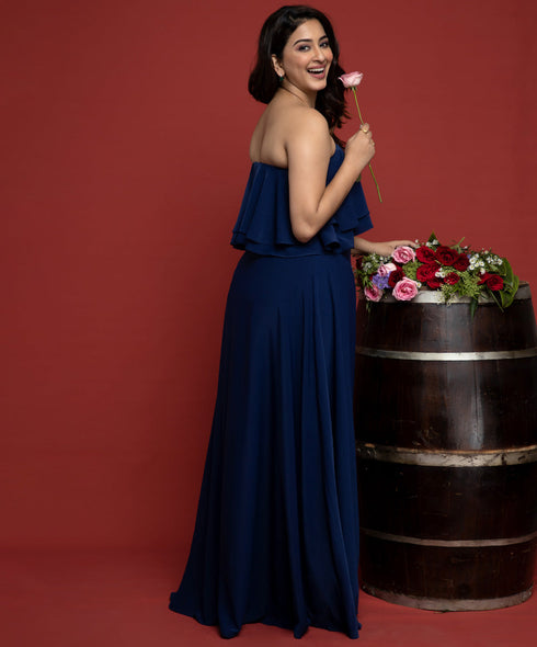 Navy Double Frilled Tube Maxi