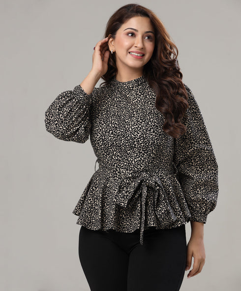 Leopard Printed Peplum Top