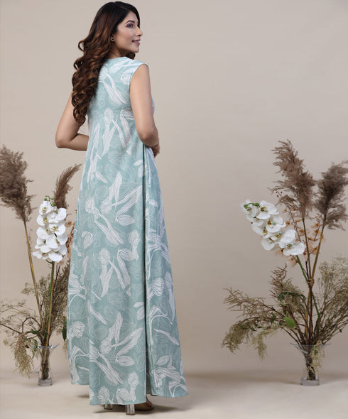 Loose Fitted Printed Mint Maxi Dress