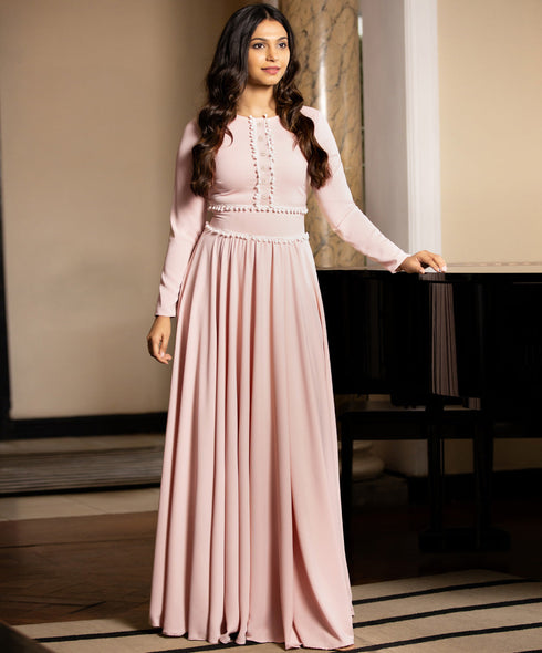 Beige Trim Attached Maxi Dress