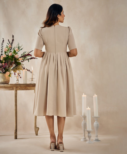 Embroidered Beige Elegant Dress