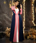 Pink Blue Off White Panel Chiffon Maxi