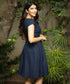 Vintage Navy Blue Linen Lapel Dress