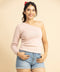 Beige One Shoulder Long Sleeve Ribbed Top