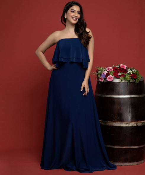 Navy Double Frilled Tube Maxi