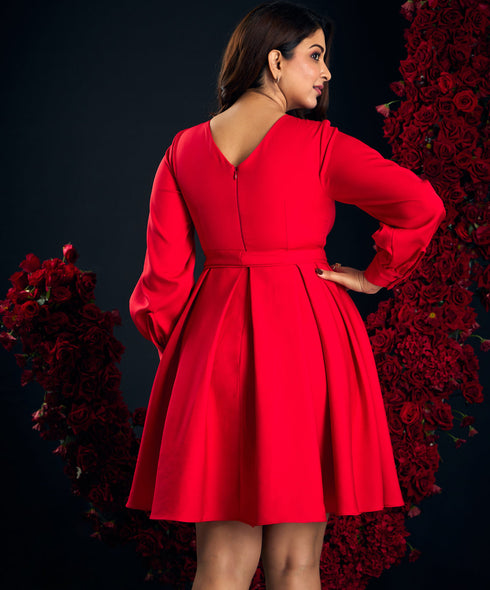 Back Vcut Skater Red Dress