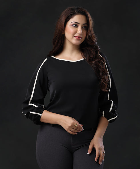 Contrast Piping Detailed Chiffon Top