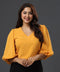 Vneck Balloon Sleeve Mustard Chiffon Top