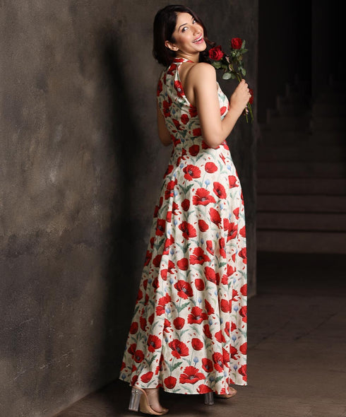 Halter Neck Front Slit Maxi Dress