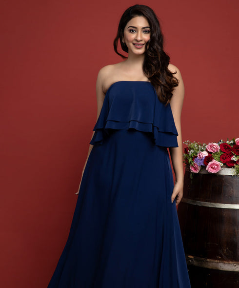Navy Double Frilled Tube Maxi