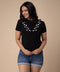 Black Neck Embroidery Floral Vine Tshirt