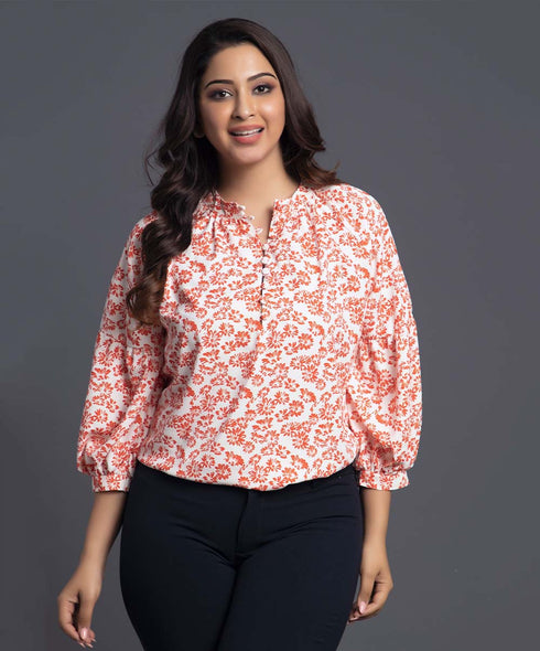 Red Front Buttoned Chiffon Formal Top