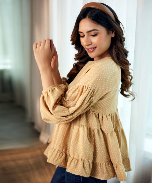 Loose Fitted Cotton Beige Top