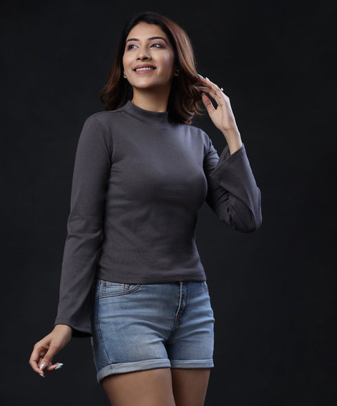 Basic Crew Neck Long Sleeve Grey Tshirt