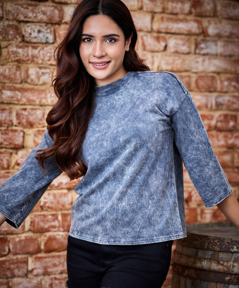 Acid Wash Grey Long Sleeve T-Shirt