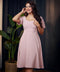 Curve Neck Puffed Sleeve Pink Dress