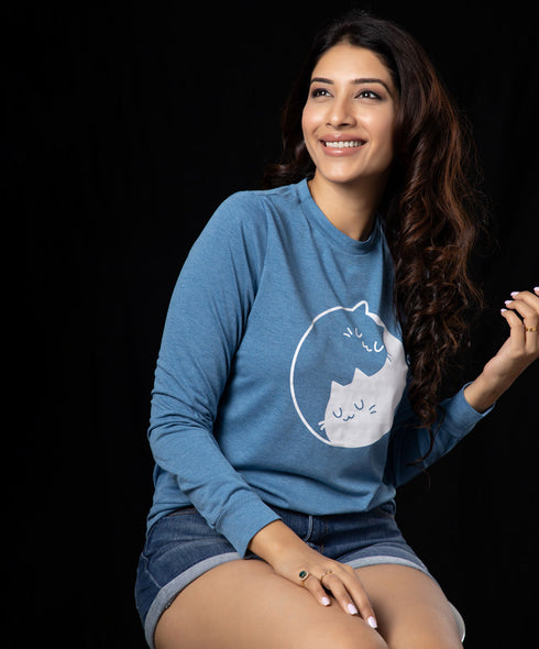 Blue Marl Long Sleeve Cat Circle Tshirt