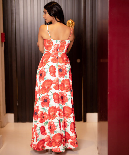 Huge Floral Printed Strappy Maxi