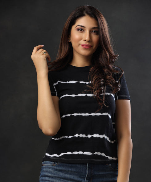 Black Striped Tie And Dye T-Shirt