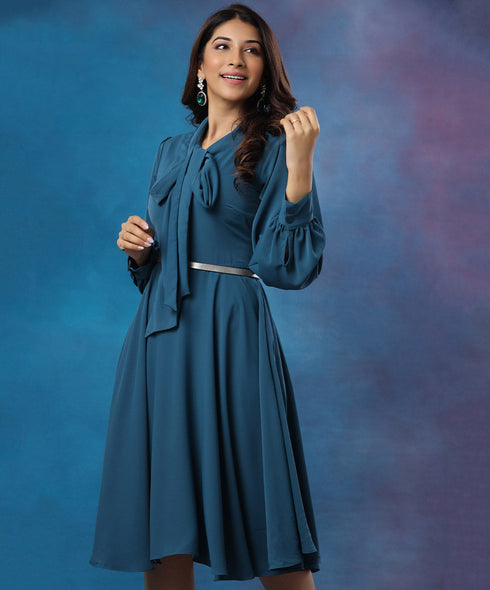 Long Sleeve Puffed Chiffon Festive Dress