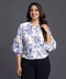 Blue Front Buttoned Chiffon Formal Top