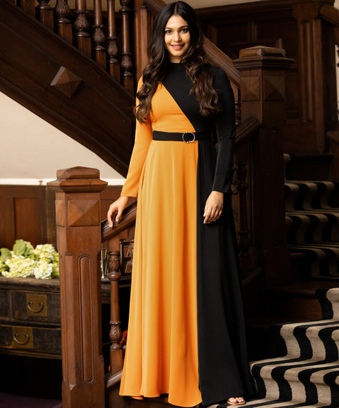 Black And Mustard Two Tone Elegant Maxi
