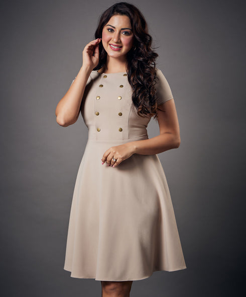 Shank Attached Mini Beige Dress