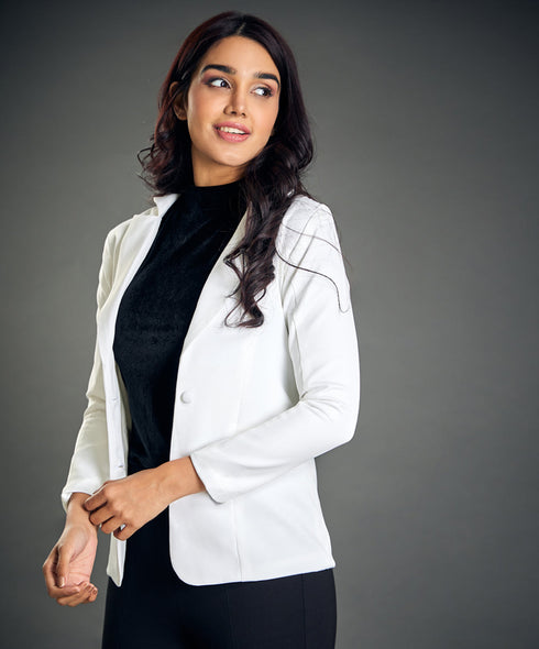 White Oversized Blazer With Lapels