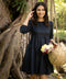 Navy Blue Loose Fitted Linen Dress