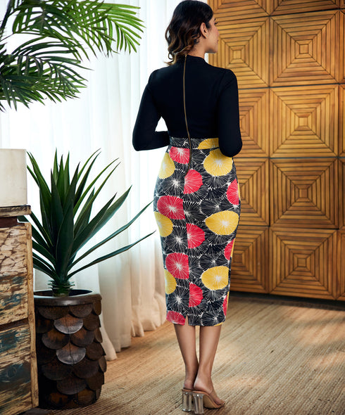 Midi Length Ponte Printed Dress